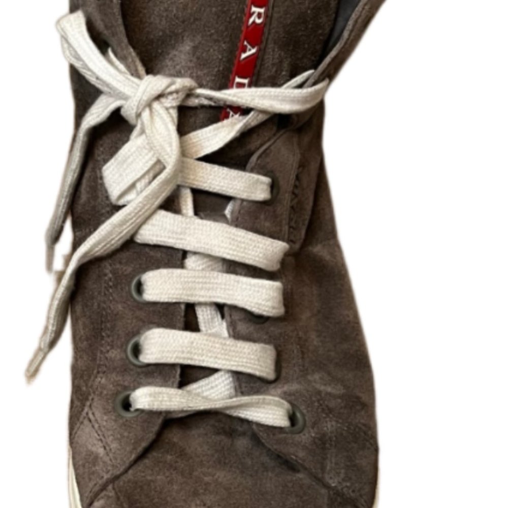 Men's Gray Prada Linea Rossa Suede Side Zip High Top Sneaker.  Size 8.5 - Picture 5 of 10